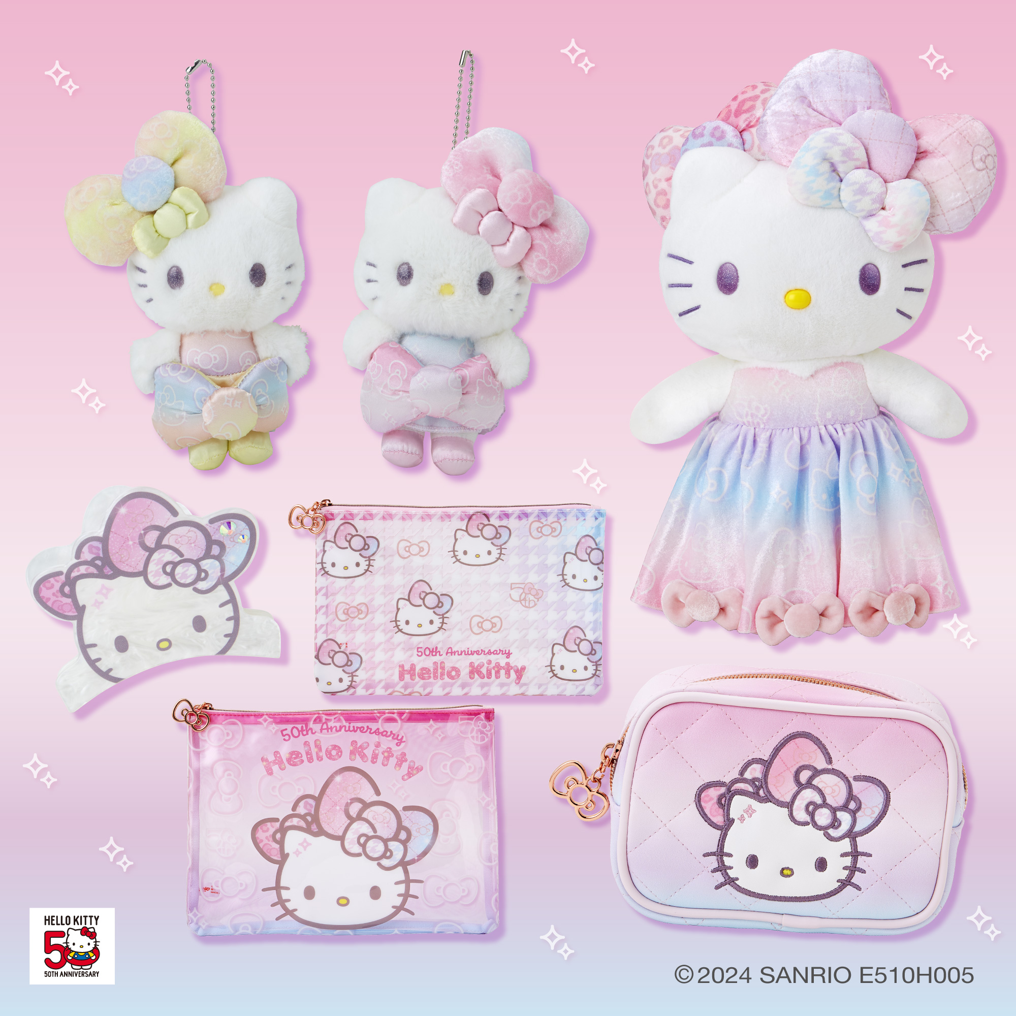 キティ The Fashionable Ribbons ドール ぬいぐるみ Hello Kitty 50th Anniversary Fashionable Ribbons Keychain Figurine Blind Box